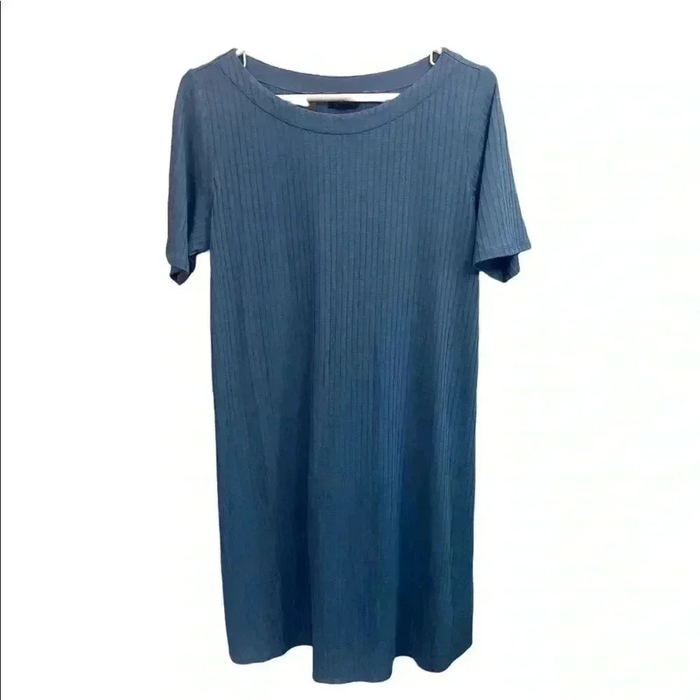 J.Jill Blue Ribbed Short Sleeve Shirt Dress Size Medium Petite
